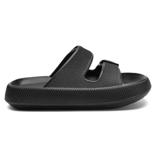 Waysoland Cloud Sliders Women Men Sandals with Adjustable Buckles,Shower Bathroom Non-Slip Quick Drying Open Toe Super Soft Comfy Thick Sole slippers Indoor Outdoor(Black,8/9 UK) — view 4
