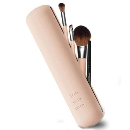 Silicone Makeup Brush Holder,Makeup Brush Pouch,Multipurpose Cosmetic Organizer,Cosmetic Brush Protective Case,Travel Sponge Holder(Khaki)