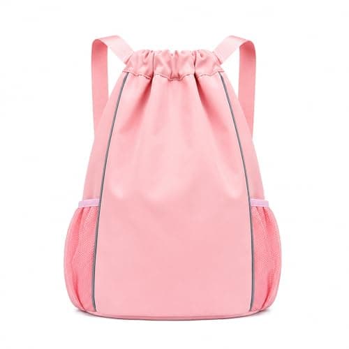 FAVORTALK Girls Drawstring Gym Bag Waterproof Drawstring Backpack with Outside Zipper Pocket Dry and Wet Separation for School Sport Swimming Travel Swimming Sports Gym Bag, Pink 18211