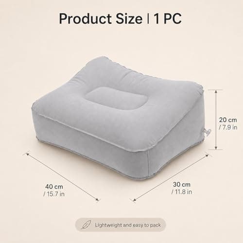 Inflatable Foot Rest Pillow, Flocking PVC Travel Cushion, Portable Foldable Grey Leg Support for Plane Office Car, Reduces Leg Fatigue on Long Trips — view 2