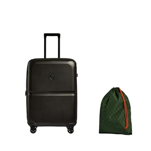 ANTLER Single Stripe Hard Shell Medium Suitcase + Laundry Bag - 68x46x31cm 89L, Expandable, Lightweight, 4 Spinner Wheels, TSA Lock - Durable Check in Luggage - Black