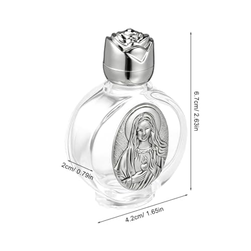 VALICLUD 2 pack Glass Holy Water Bottles Embossed Pocket Holy Water Container Refillable Prayer Jar for Baptism Communion Church Use Small Portable Bottle for Travel and Home — view 4