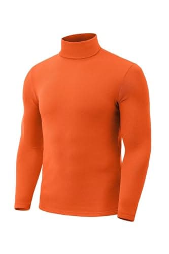 Zengjo Mens Polo Neck Thermal Top Long Sleeve Base Layer (Orange, XL) — view 4
