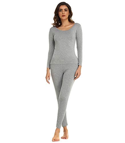 Mcilia Women's Ultrathin Modal Round Neck Thermal Underwear Set Grey