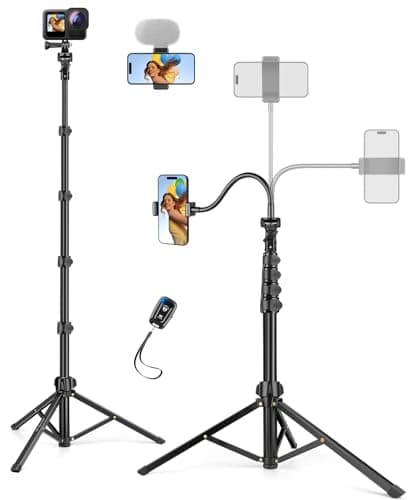 JOILCAN 200cm Tall Phone Tripod for Smartphone with 25cm Gooseneck Overhead