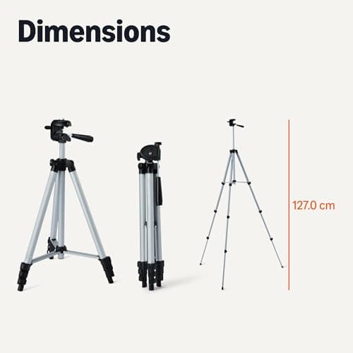 Amazon Basics 127cm/50inch Phone and DSLR Camera Tripod, Lightweight, with Bag, Wireless Remote Control and Phone Holder, Adjustable Height, Silver — view 5