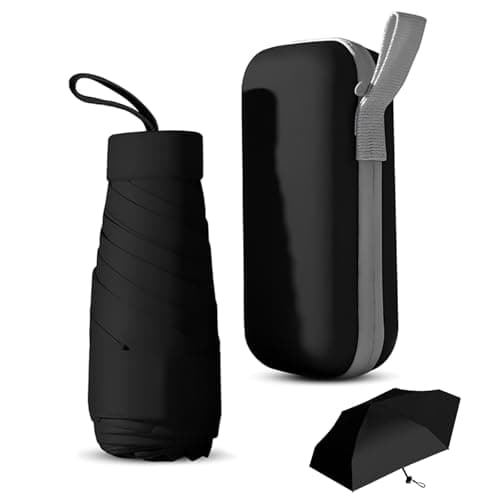 Mini Folding Umbrella with Capsule Case, 6 Ribs Sturdy Travel Small Umbrella with UPF50+ Protection, Lightweight Portable Compact Umbrella Waterproof Pocket Umbrella for Women Men Children (Black)
