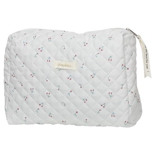 Aucuu Cotton Makeup Bag, Portable Travel Cosmetic Bag, Large Capacity Floral Toiletry Bags, Quilted Wash Bags Organizer for Women Girls