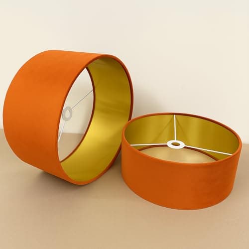 Plush Velvet Lampshade for Ceiling Shade, Table, Floor Lampshade with Brushed Gold Lining Handmade in The UK. (Orange, Diameter 40 x 24cm Height) — view 4
