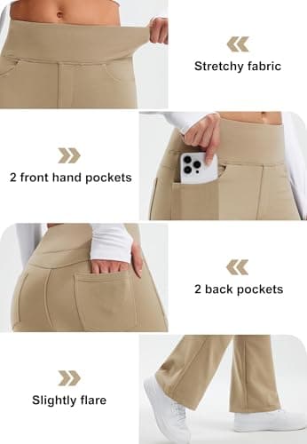 Libin Womens Fleece Lined Flared Leggings Thermal Trousers 31,Khaki S — view 4