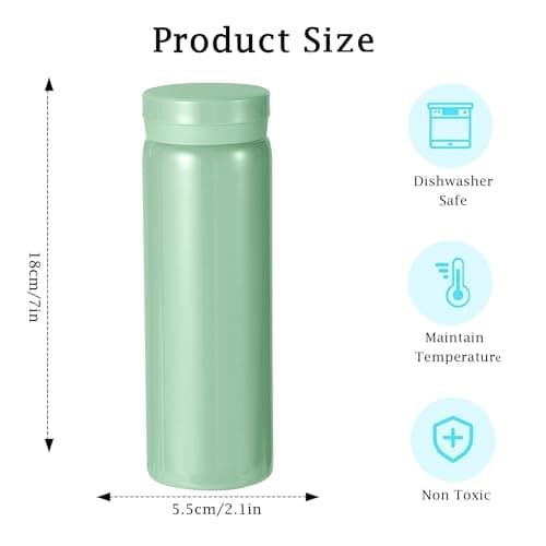 300ml Small Flask, Reusable Vacuum Insulated Stainless Steel Insulated Tumbler Water Bottle with Leakproof Lid for Hot & Cold Drinks, Portable Coffee Mug for Travel (Light Green) — view 2