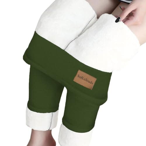 YCBMINGCAN Thermal Leggings Women's Winter Lined Warm Winter Leggings Fleece Trousers High Waist Leggings Opaque Winter Trousers Thermal Sports Trousers for Outdoor, Leisure, Sports, Green, M — view 2