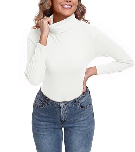 IWOLLENCE Turtleneck Women Thermal Tops Polo Neck Jumpers (White, M)