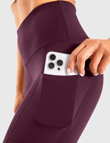 Yogaration Leggings for Women High Waisted Yoga Pants with Pockets, Wine Red, M — view 4