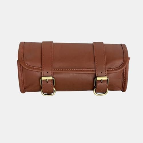 Genuine Goat Leather Vintage Motorcycle 2 Strap Buckle Closure Tool Brown Bag Quick Release Clasp Reinforced for Handlebars,Forks, Sissy Bar - 10" Christmas New Year Gift Idea — view 5
