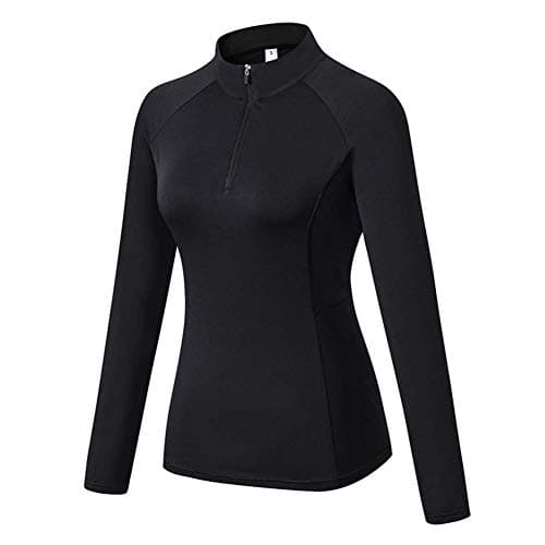 Minghe Womens Pullover 1/4 Zip Running Jacket Thermal Tops Long Sleeve Base Layer with Thumb Holes Thermals Yoga Shirts for Ski Hiking Cycling Black