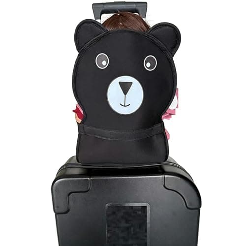 Toddler Suitcase Seat with Adjustable Belt, Portable Baby Seat on Suitcase, Cartoon Animal Ride on Luggage Seat for Travel (Black)