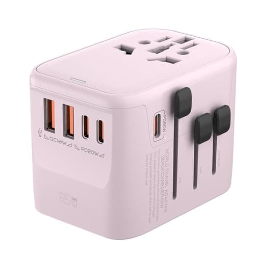 Htuteyy GaN65W Fast Charging Adapter with 2 USB 3 Type C for EU AU US UK Plugs for International for Travel UK PLUG Pink