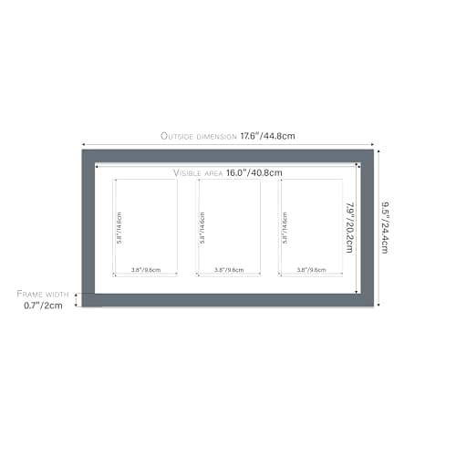 Grey Multi Photo Frame - Holds 3 x 6x4 Pictures, Family Collage Picture Frame for Wall Display, 8x16 Panoramic Frame Size, Pack of 1 — view 2