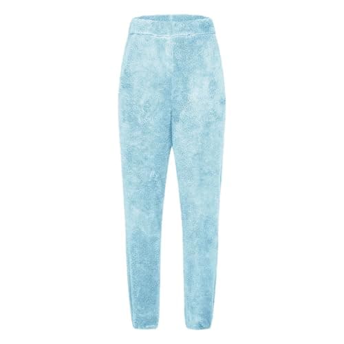 Fleece Lined Trousers Pyjama Bottoms Women High Waist Thick Thermal Leggings Plain Winter Warm Stretchy Leggings Elastic Waist Casual Comfy Tapered Leg Fluffy Pajama Pants — view 5