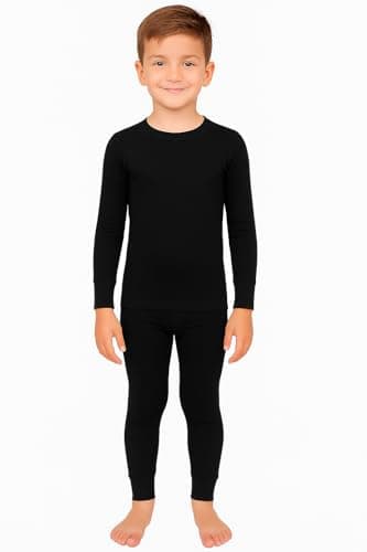 L S U Boys Girls Thermal base layer Set Full Sleeve Top & Bottom Trouser Leggings Unisex winter Underwear Set (BLACK SET 6-8 YEARS)