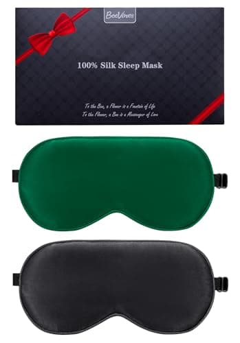 BeeVines 100% Mulberry Silk Sleep Mask, Blackout Eye Masks (Black & Green)
