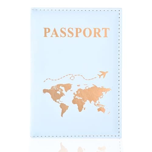 REEKNOKOL Passport Holder, Leather Passport Cover PU Passport Holder Travel Wallet for Passport, Credit Card, Ticket Card, Business Cards, Boarding Passes (Blue)