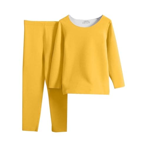 TYUSGH Kids Thermal Base Layer Set Boys Girls Thermal Long Sleeve Top & Tights Leggings Underwear Set 2 Piece Outfits Clothes (Yellow, 18-24 Months) — view 2