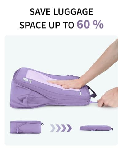 ECOHUB 5 Set Compression Packing Cubes for Suitcases Organiser Bags Travel Accessories with Shoes Bag Tear-resistant Travel Cubes with ID Tag Expandable Packing Bags (Purple) — view 2