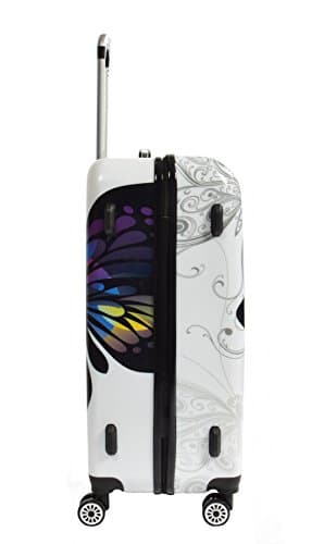 House Of Leather Butterfly Print Hard Shell Four Wheel Expandable Luggage Multicolour Suitcase Large Size — view 3