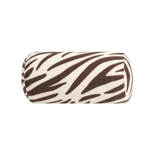 OHS Inflatable Travel Pillow Zebra Bolster Cushion, Gifts for Women Lightweight Compact Portable Back Support Pillow with Soft Microfibre Cover for Sun Loungers Poolside, Brown/Cream - 36 x 16 x 16cm