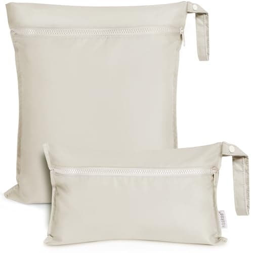 haakaa Waterproof Wet Bags for Baby Wet Dry Bags for Cloth Diaper, Swimsuit & Travel, 2pcs, Beige