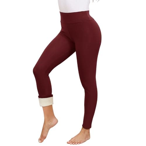 Decorie Thermal Leggings Women High-Waisted Fleece Lined for Winter Red