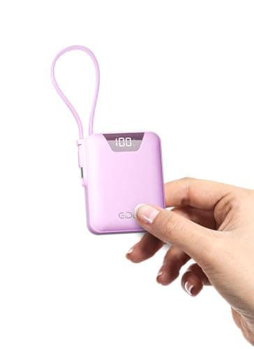Gidues M1 Mini Portable Charger, 10000mAh Ultra-Compact Power Bank, 22.5W PD Fast Charging, Tpye-C Built-in Cable, Small External Battery Pack for iPhone, Samsung, Android iPad (Pink)