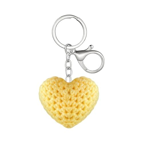 AMOR SPES Knitting Wool Colorful Heart Key Chain Handmade Family Friends Gifts Key Ring for Women Men (YELLOW)