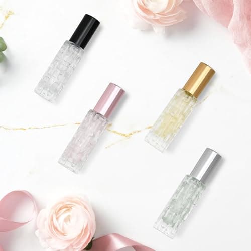 YoHyien 4 Pcs Travel Perfume Atomiser Refillable 10ml, Glass Perfume Travel Bottle, Portable Aftershave Atomiser Spray Bottle, Mini Fragrance Decanter for Handbag, Pocket, and Purse (Rose Gold) — view 2
