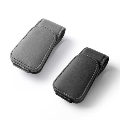 LQMK Sunglasses Holder for Car Visor – 2 Pack Magnetic Leather Glasses Clip Organizer – Universal Fit Eyeglass Storage Accessory for SUV Truck RV – Auto Interior Visor Accessories