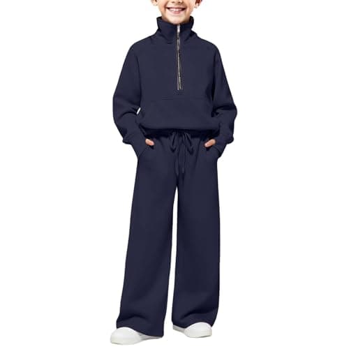 DFSDJEUW wide leg travel set Girls Tracksuit Quarter Zipper Set Kids 2 Piece Long Sleeve Sweatshirts and Loose Sweatpants Sport Outfit Spring Autumn Jogging Pants Activewear girls outfits 11-12 years — view 4