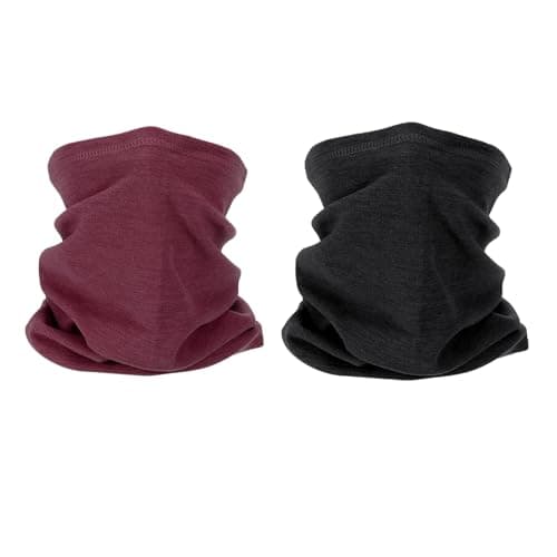 PATIKIL Winter Neck Warmer, 2 Pack Windproof Neck Gaiter Cold Weather Scarf Face Covering Ski Gaiter for Men Women, Black, Burgundy