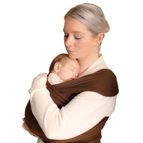 RYLOOBABY Baby Sling Carrier & Stretchy Baby Wrap – Newborn Baby Carrier 3.2–15 kg, Soft Cotton Hands-Free Babywearing Sling, Hip Healthy, One Size XXS–XXXL – Dark Brown