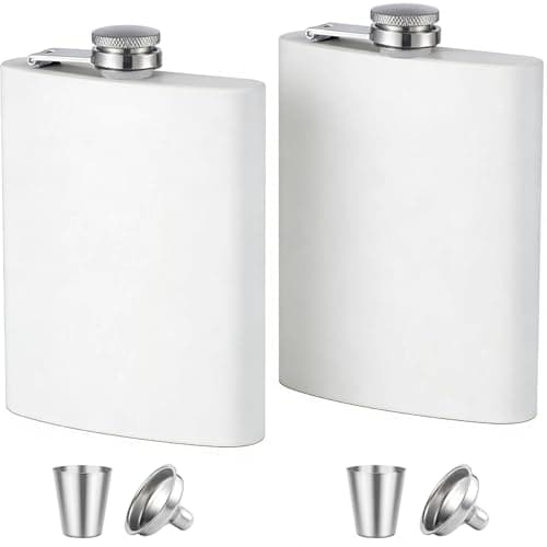 Stainless Steel Hip Flask 8oz White, Metal Flask for Whiskey Liquor, Small Pocket Flask with Funnel Cup, Mini Flask for Men Women Travel Camping Gifts 2 Pack