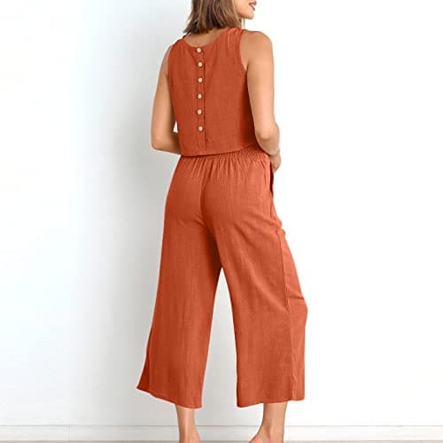 Women's 2 Piece Lounge Set Summer Outfits Casual Sleeveless Camisole Crop Top Capri Wide Leg Pants Jumpsuit Cotton Linen Loungewear Beach Travel Sets Spring Matching Tracksuit — view 3