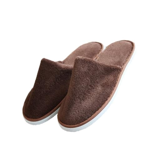 TWISAXC 10 Pairs Coral Fleece Disposable Hotel Slippers Beauty,Brown