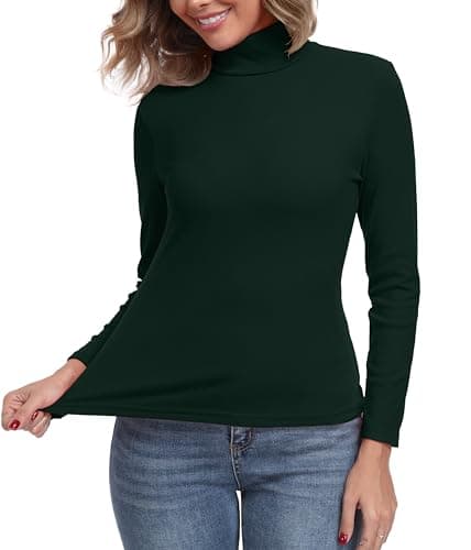 IWOLLENCE Turtleneck Women Thermal Tops (Dark Green, XL) — view 5