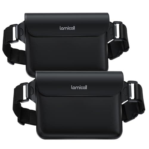 Lamicall IPX8 Waterproof Pouch Bag - [2 Pack] Waterproof Waist Dry Bag with Adjustable Strap, [Quick Opening] for Beach, Swimming, Boating, Fishing, Camping, Kayaking, Hiking, Fit up to 8.7” - Black