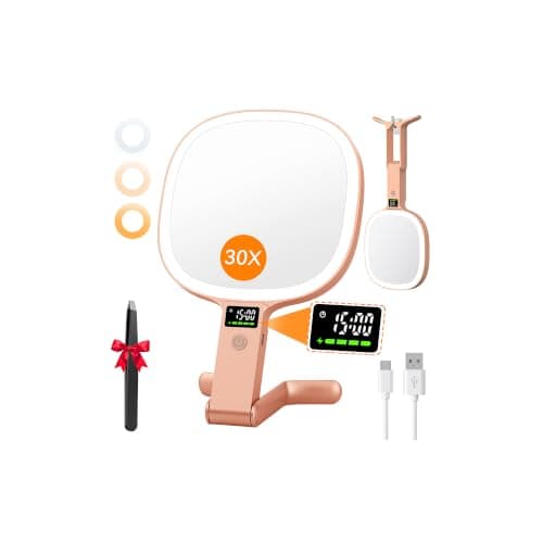 Auxmir Magnifying Makeup Mirror, 30X/1X Rechargeable, LED Time Display