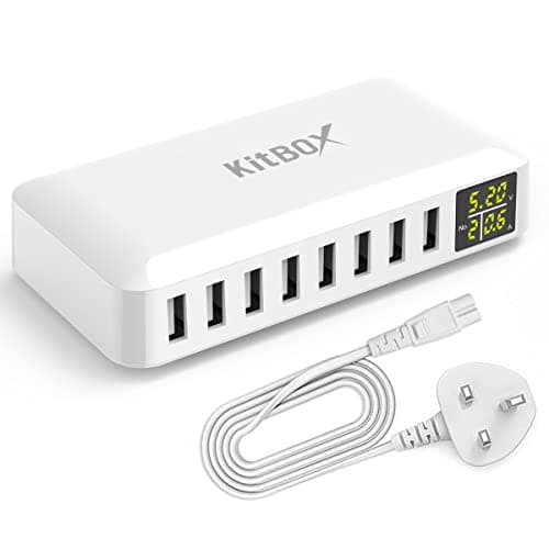 Kitbox Phone Charger Hub 40W 8-port USB Charging Station Multi USB Plug Charger Tower 5V Power Adapter for iPhone 16 m15 14 13 12 11 Samsung and Multiple Devices