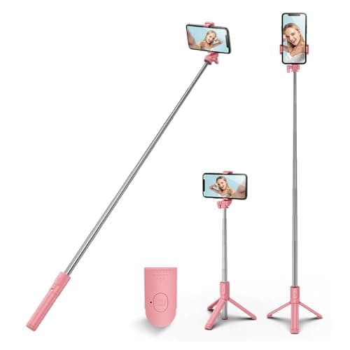 HCTian Selfie Stick Tripod,3 in 1 Extendable 360° Rotation Tripod Stand with Detachable Wireless Remote Portable Mobile Phone Holder Compatible with iPhone,Android,samsung (pink)
