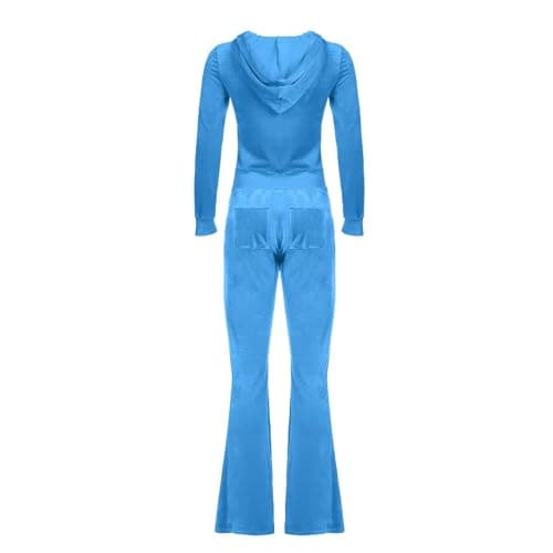 Womens Velour Tracksuits Set Sweatsuit Long Sleeve Zip Up Hoodie Top and Jogging Pants 2 Piece Sports Outfits Casual Loungewear Ladies Velvet Jogger Suit Sportswear for Ladies (Sky Blue, M) — view 5