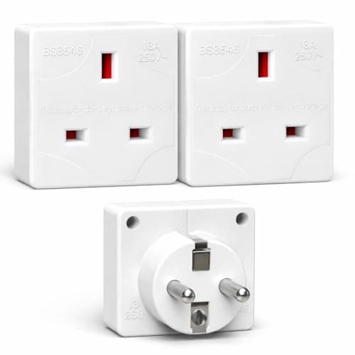 EU Travel Adapter 2 Pack – UK to EU Plug (Type C) – 3 Pin to 2 Pin Converter – 16A 250V – Compact, Portable & Heat-Resistant – CE Certified – European Travel Essential – White